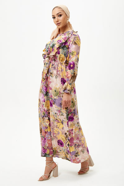 Floral Tie Waist Long Sleeve Maxi Dress