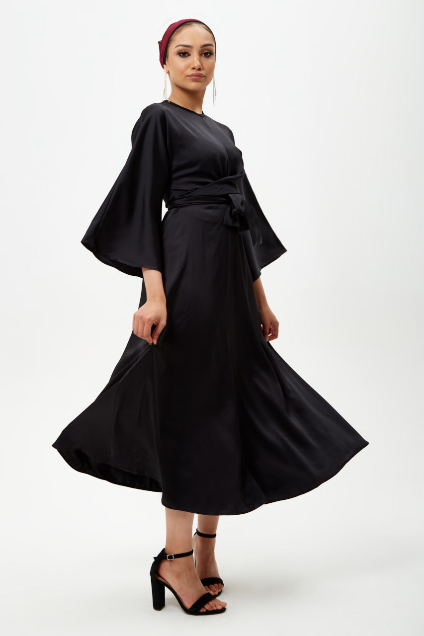 Black Satin Maxi Dress