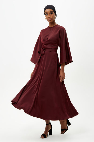 Burgundy Satin Maxi Dress