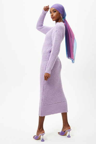 Purple Long Sleeve Maxi Knit Dress