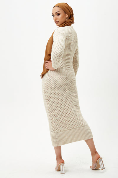 Beige Long Sleeve Maxi Knitted Dress