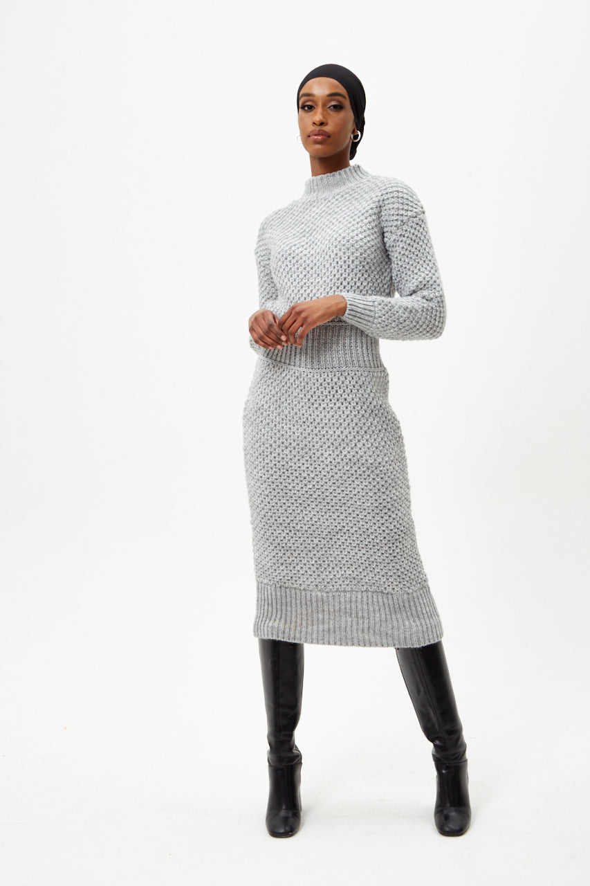 Long Sleeve Grey Knitted Maxi Dress