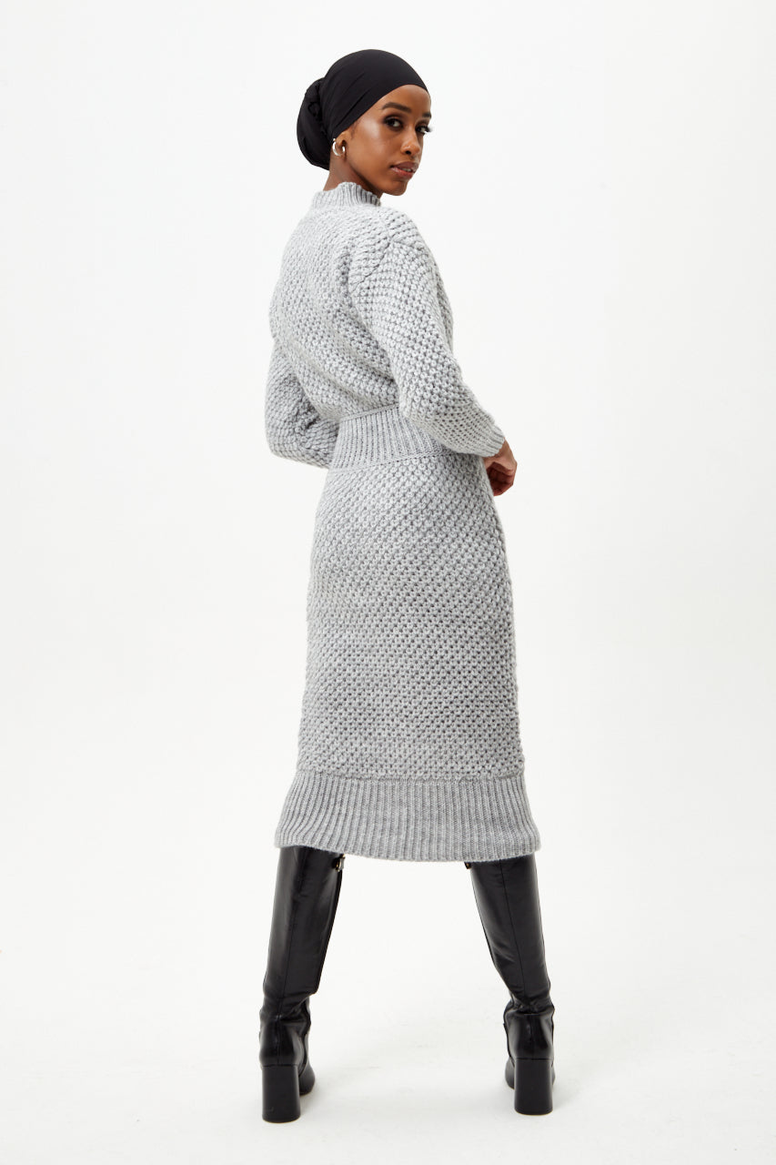 Long Sleeve Grey Knitted Maxi Dress
