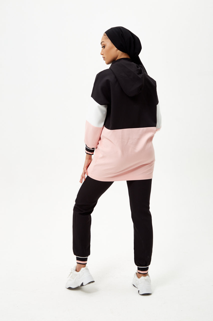 Baby Pink and Black Colour Block Tracksuit