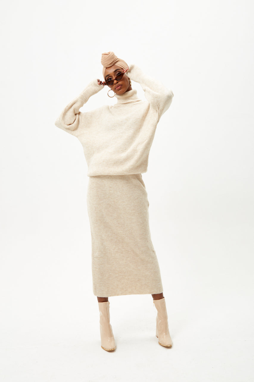 Cream Knit Jumper and Skirt Co-ord Set