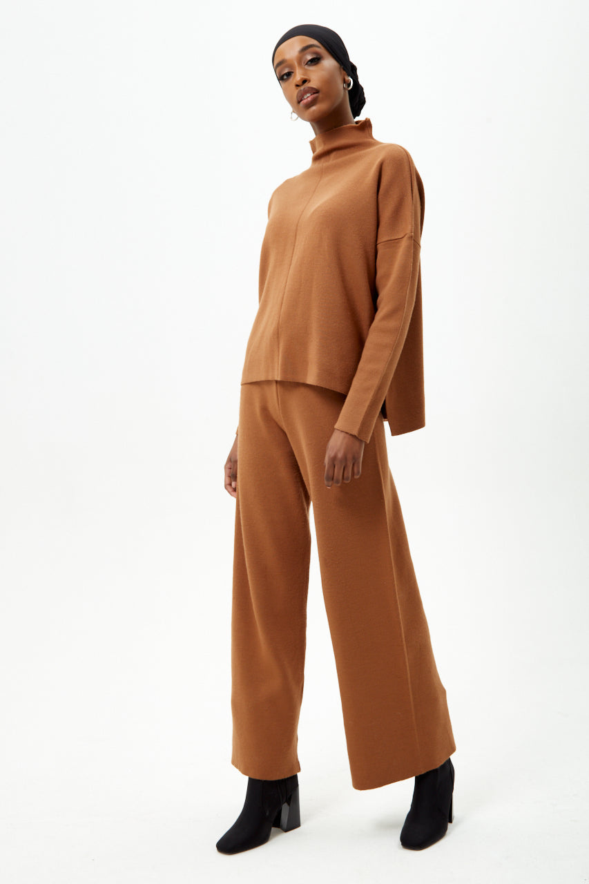 Camel Knit Jumper And Wide Leg Trousers Co-ord Set