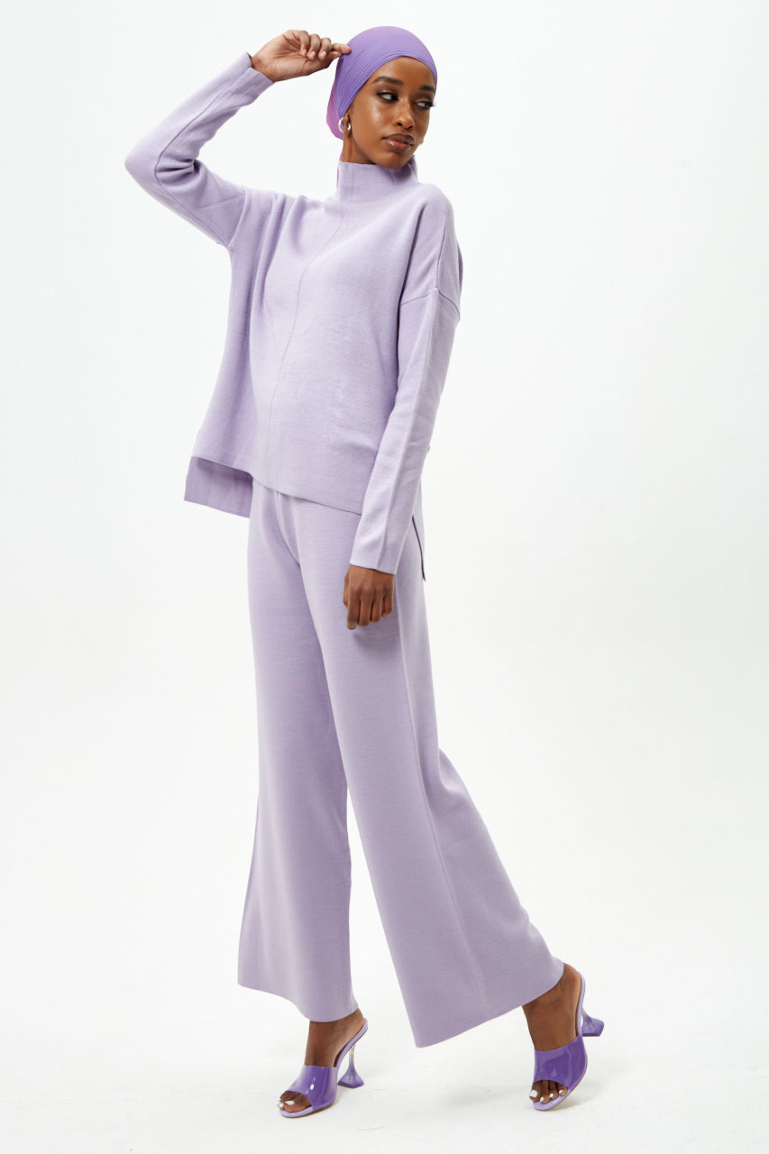 Lilac Knit Jumper and Wide Leg Trousers Co-ord Set