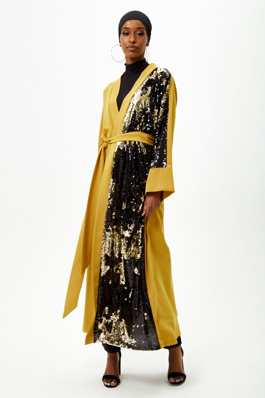 Yellow Reversible Sequin Abaya