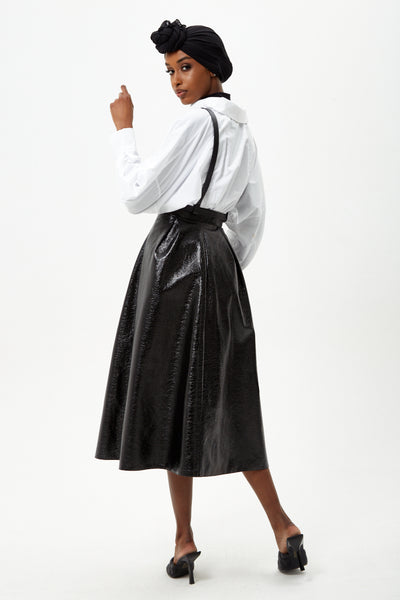 Black Vinyl Midi Skirt