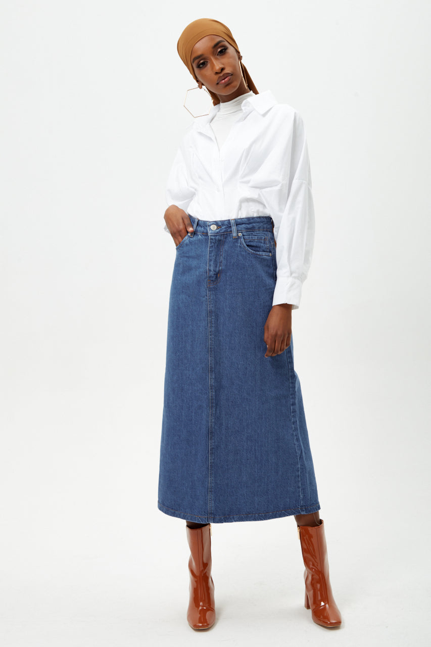 Blue Denim Maxi Skirt