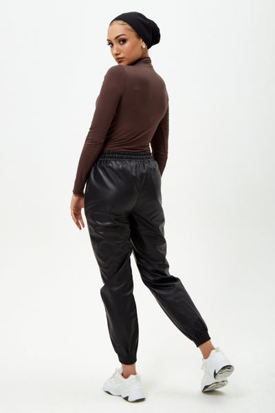 Black Pu Leather Cargo Trousers