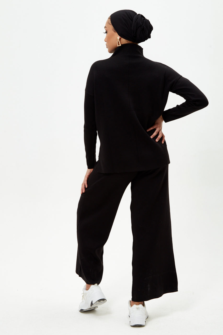 Black Knit Jumper and Wide Leg Trousers Co-ord Set