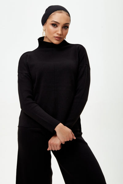 Black Knit Jumper and Wide Leg Trousers Co-ord Set