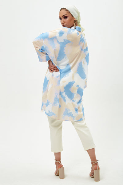White and Blue Tie Dye Oversize Shirt