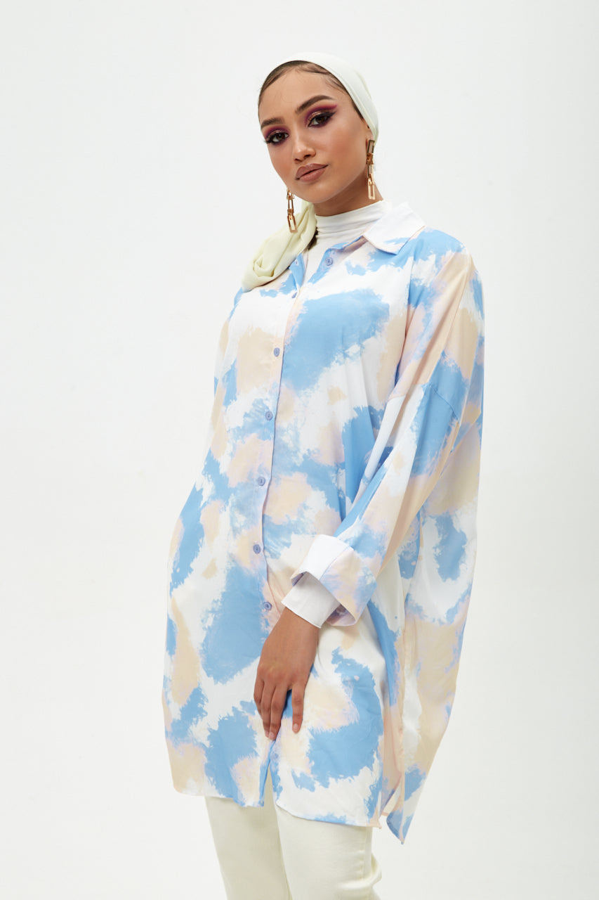 White and Blue Tie Dye Oversize Shirt