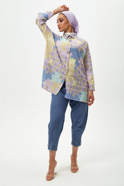 Lilac Abstract Oversize Shirt