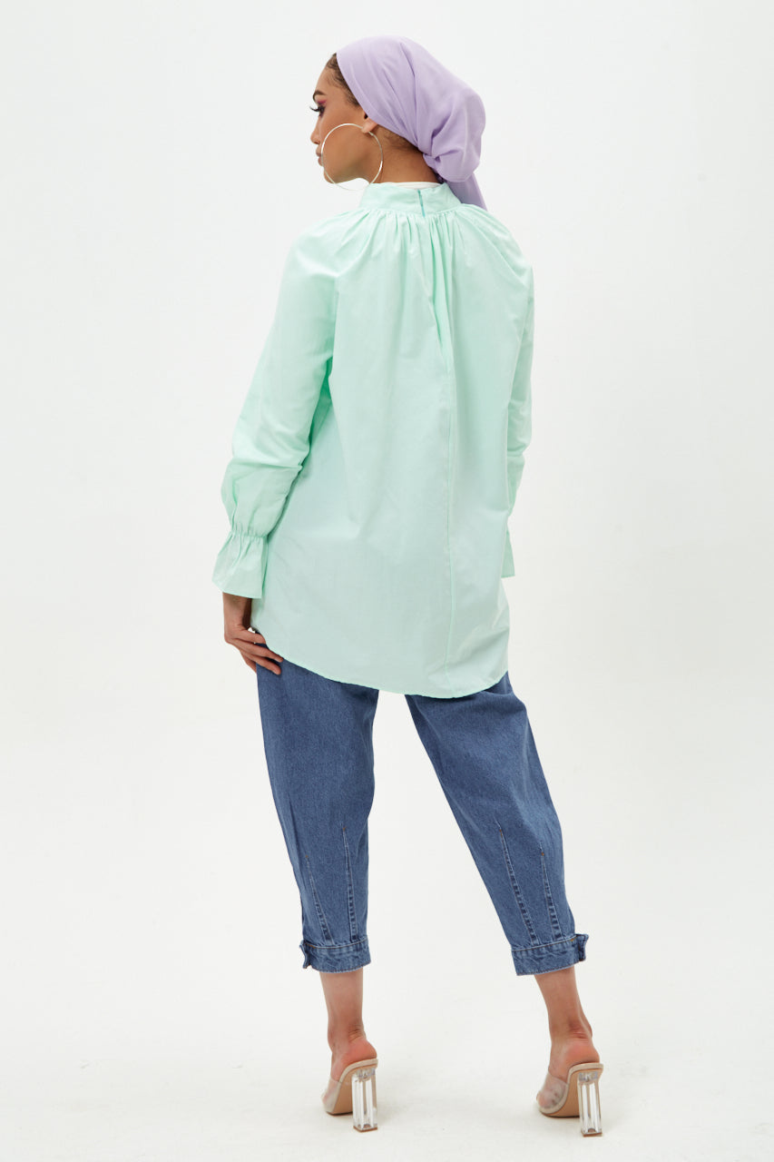 Mint Green Oversized Long Sleeve Shirt