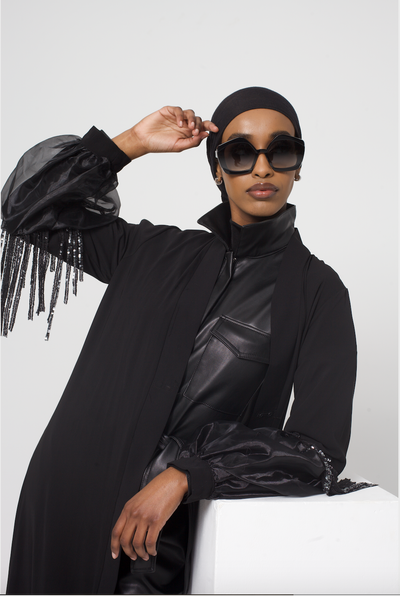 Black Drama Sleeve Sequin Abaya